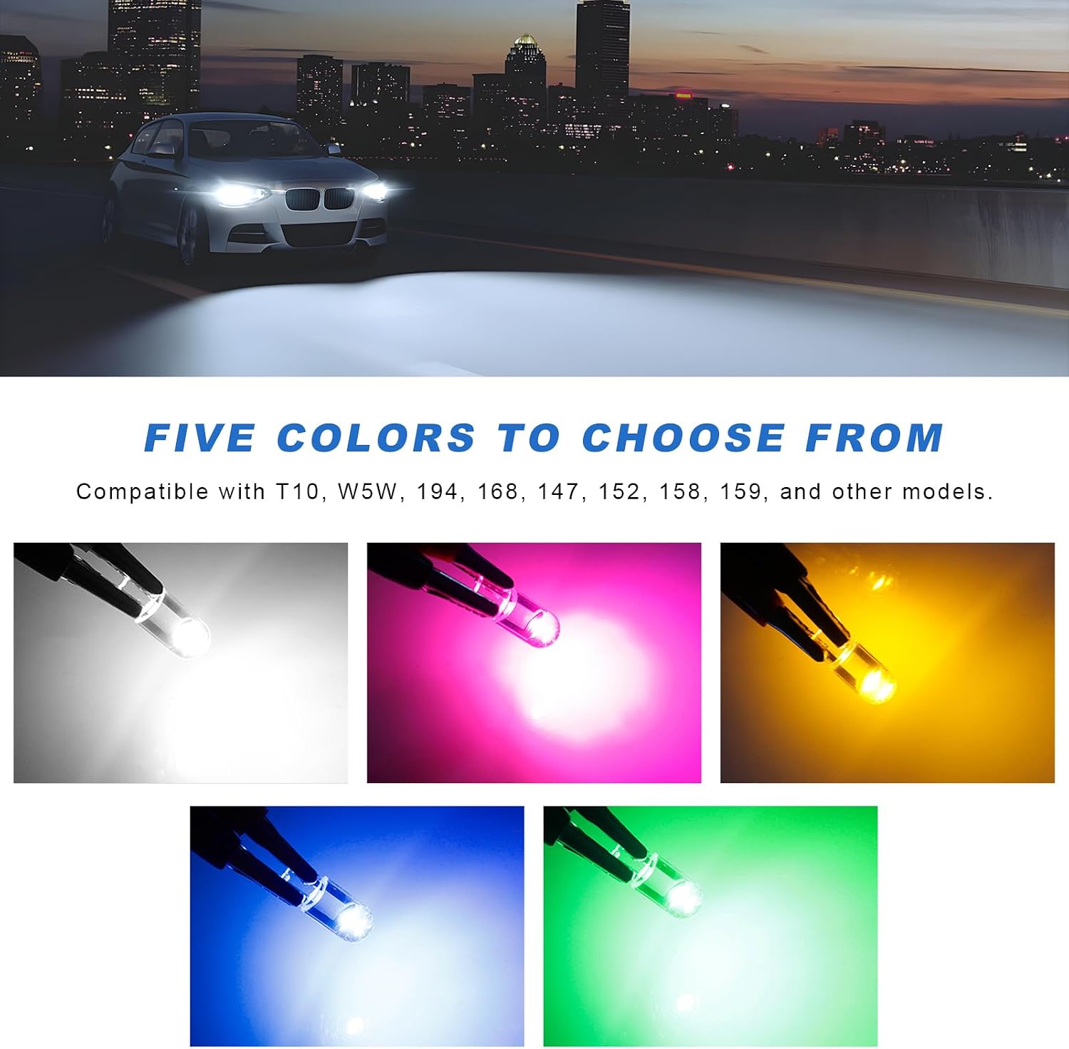 30 PCS 194 Car LED Light Bulbs, 12V T10 6000K Bright Lights Interior Bulbs Replacement, 168 2825 W5W Wedge COB LED Error Free Bulb for Car Dashboard Dome Sign Lamps (White)