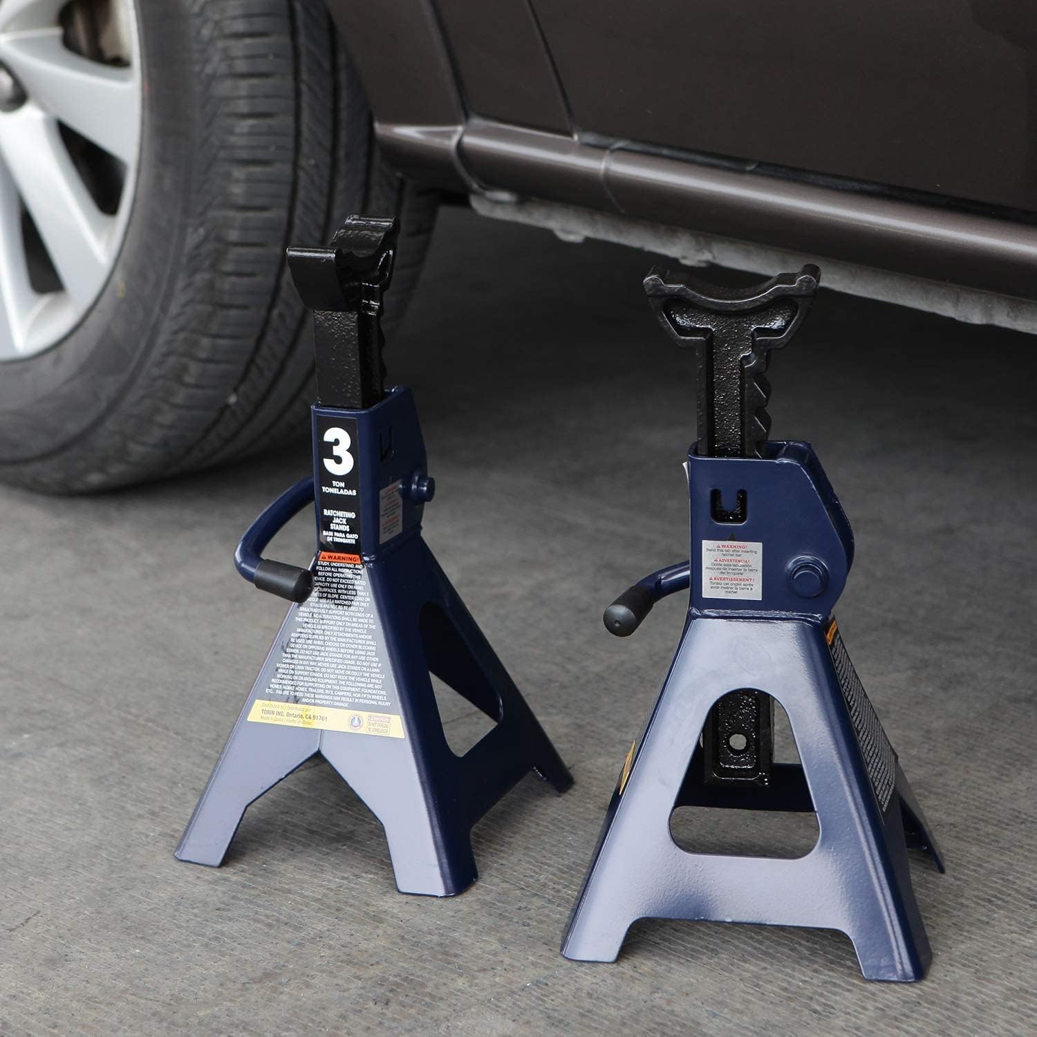 Big RED AT43202UR Torin Steel Heavy Duty Tall High-Lifting Jack Stands for All Automotive: 6,000 lbs (3 Ton) Capacity - 1 Pair, Blue