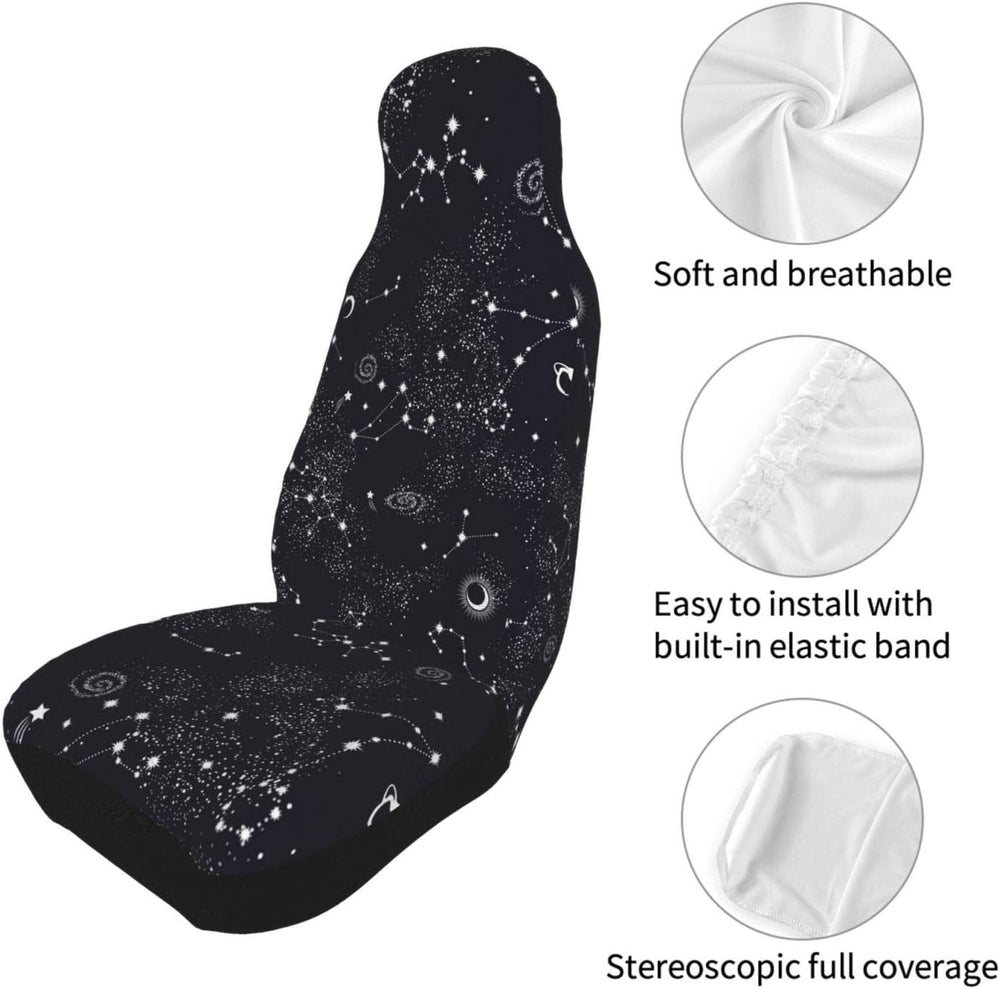 Car Seat Covers 2pc Front Seat Protector Cover Cushion Moon Space Planet Star...