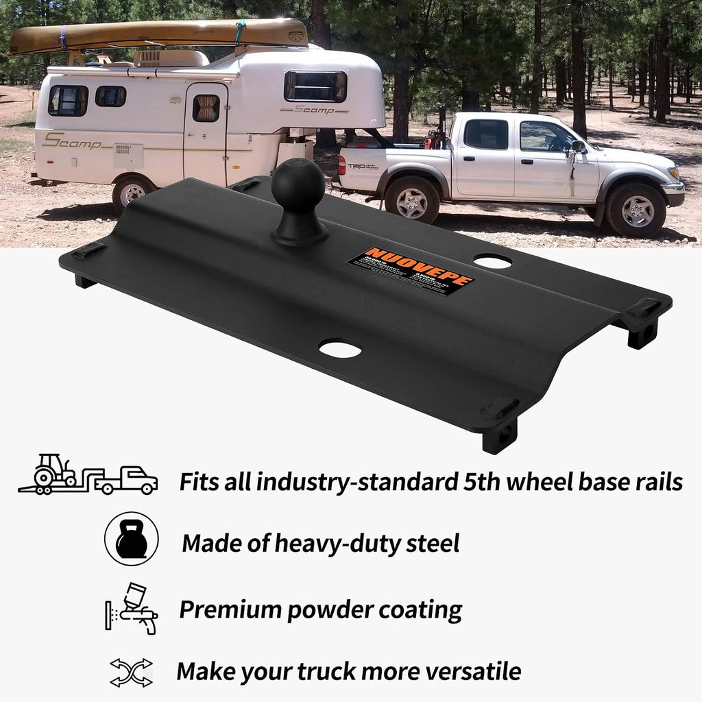 5th Wheel to Gooseneck Adapter Fits Industry-Standard 5th Wheel Rails, Gooseneck Hitch Plate with 2-5/16 Inch Ball, for Towing Heavy Trailers