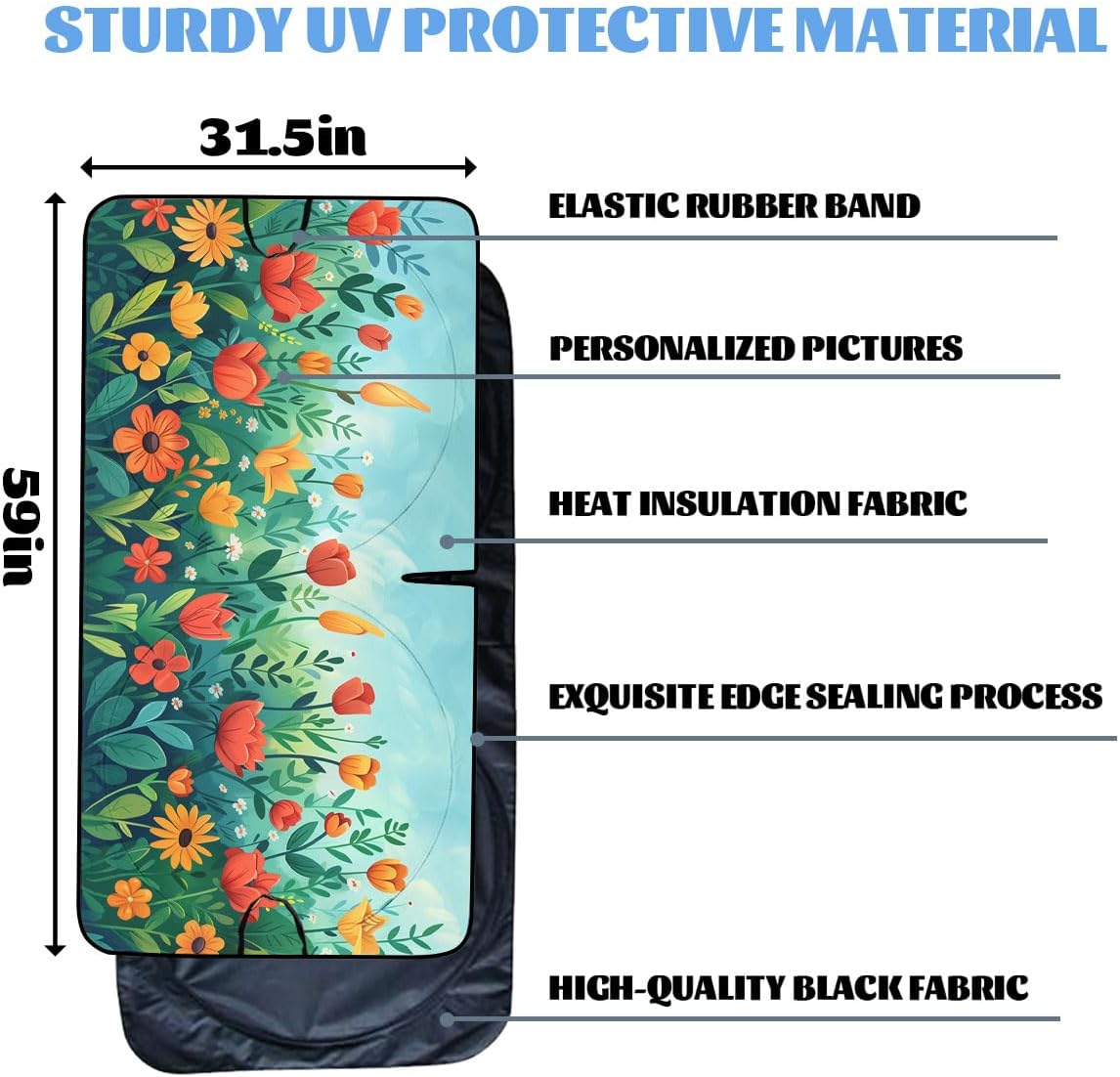 Flower Car Windshield Sun Shade Colorful Green Leaf Floral Plant Heatshield Front Window Car Sun Shade Windshield Blocks UV Rays Sun Visor Protector for Car Sedan Truck SUV Accessories