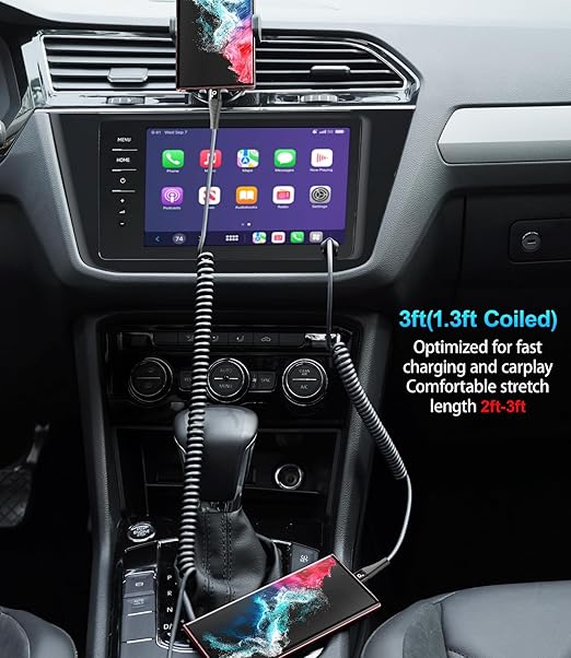 USB C to C Cable 100W 3FT for Car, Coiled USB C Cable Fast Charging for iPhone - Image 4