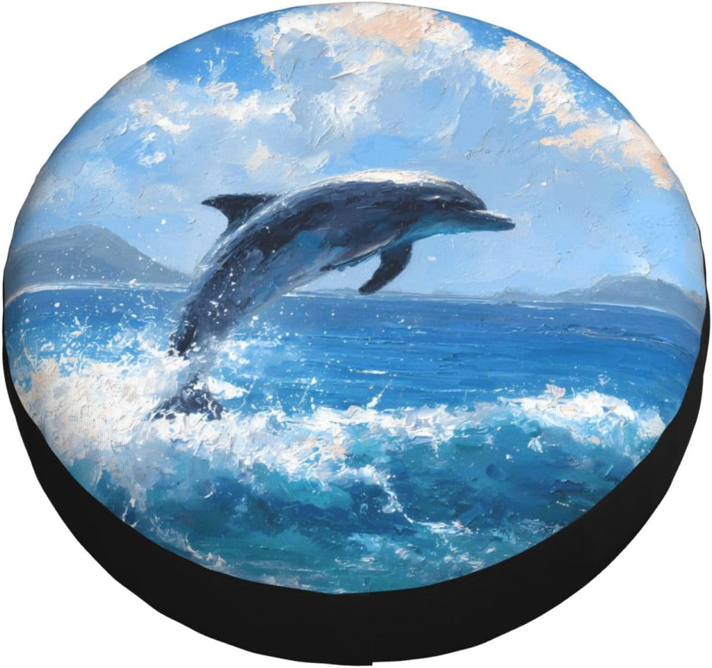 Dolphin Jumping Out Spare Tire Cover Waterproof Sunproof Polyester with Adjustable Rope Buckle Dust Protection for SUV Truck Trailer