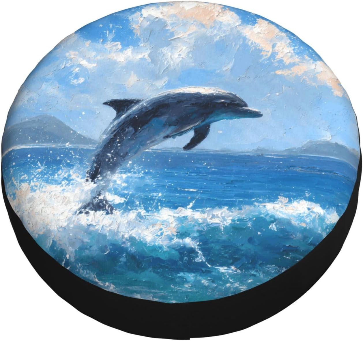 Dolphin Jumping Out Spare Tire Cover Waterproof Sunproof Polyester with Adjustable Rope Buckle Dust Protection for SUV Truck Trailer