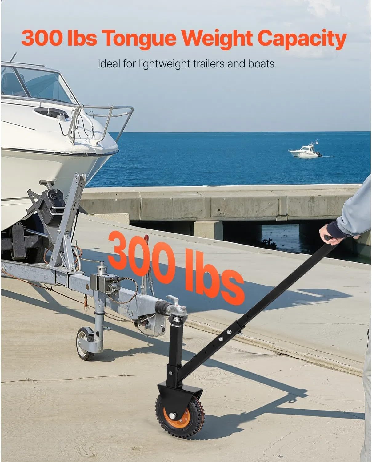 300 Lbs Tongue Weight Adjustable Trailer Dolly, 16.5-22 Inch Height Adjustment with 1-7/8 Inch & 2 Inch Balls, 8.5 Inch Pneumatic Rubber Tire for RV Trailers