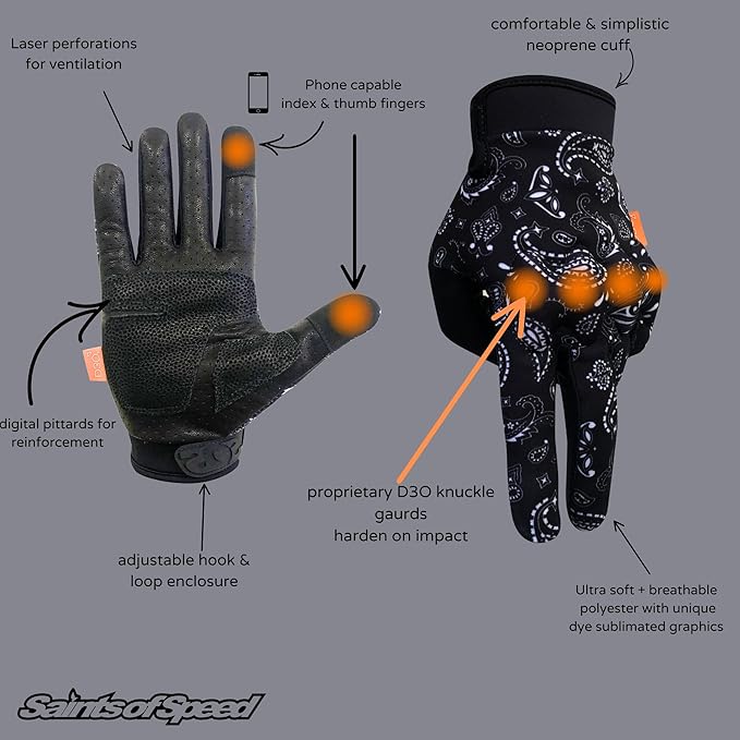 Saints of Speed Motorcycle Gloves – Knuckle Protection, Leather Palms, - Image 3