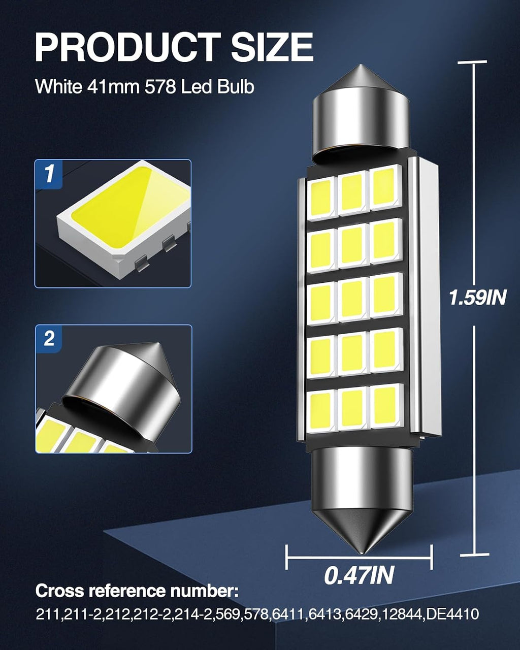 Marsauto 578 Led Light Bulb, 211-2 212-2 41mm 42mm LED Replacement for Interior Dome Map Door Courtesy Festoon Lights, 2835 Chipsets Super Bright 6000K White Pack of 4