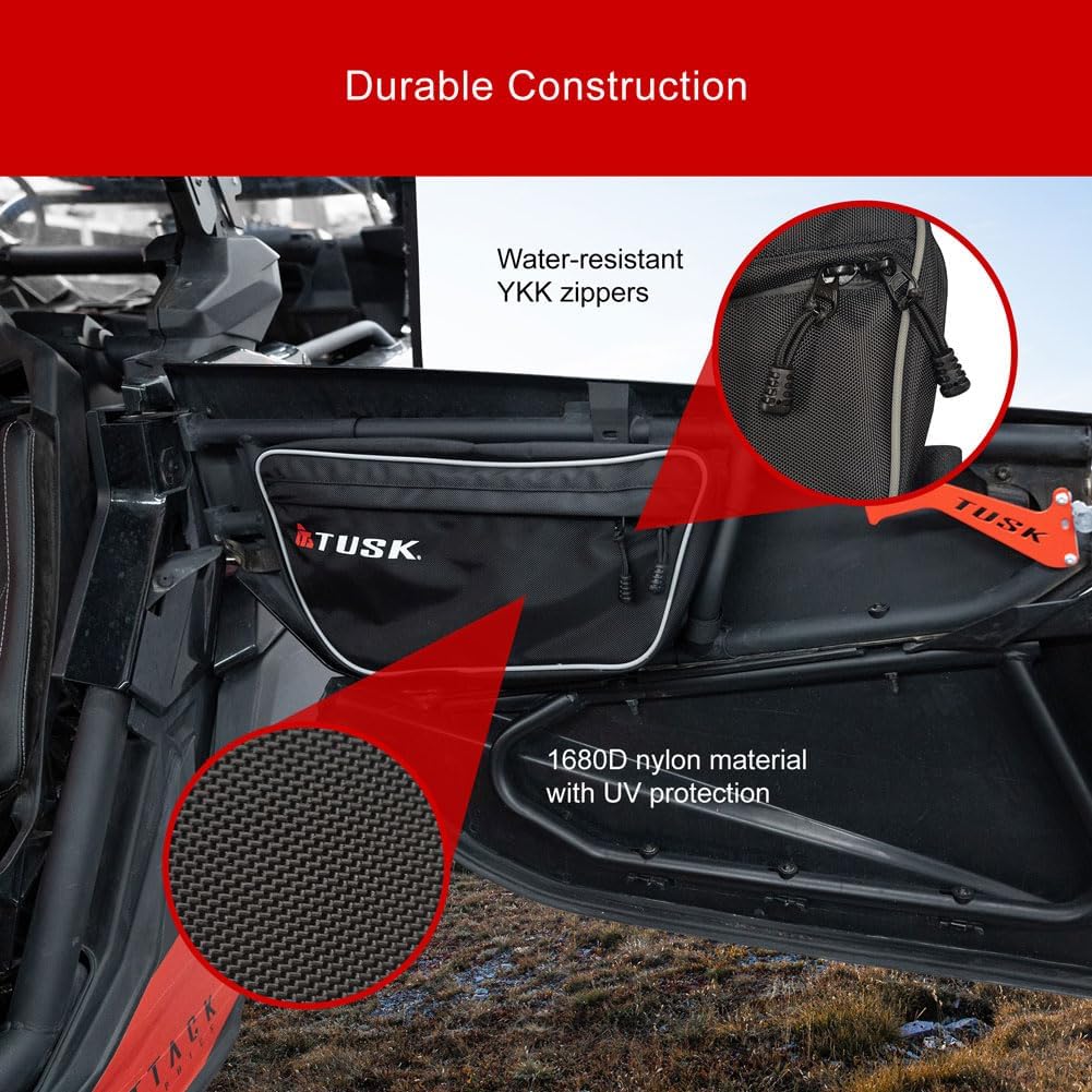 TUSK Upper Door Bags Pair 1680D Nylon with UV Protection, Water-Resistant Zippers, 2 Mesh Compartments & Key Ring Interior Storage. Compatible with CAN-AM Maverick X3 64 Inch and 72 Inch 2017-2026