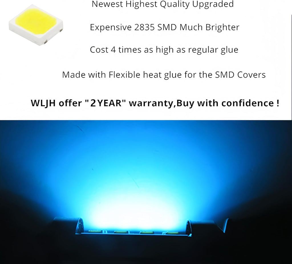 WLJH 6418 LED Bulb Light 36mm 1.42” Festoon DE3423 DE3425 6411 Canbus Error Free LED Interior Light Bulbs Super Bright 8SMD Chips for Map Dome Trunk Area License Plate Lights Ice Blue 10Pack