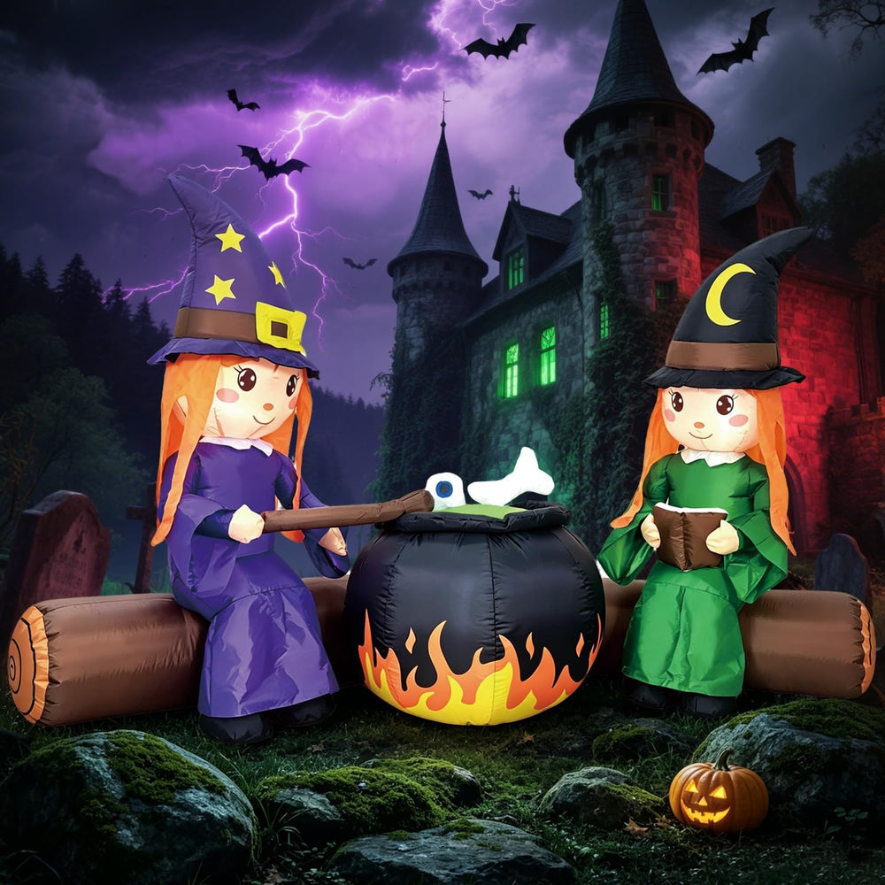 DomKom 6FT Halloween Inflatable Blow Up Decorations, Cute Witches with Cauldr...