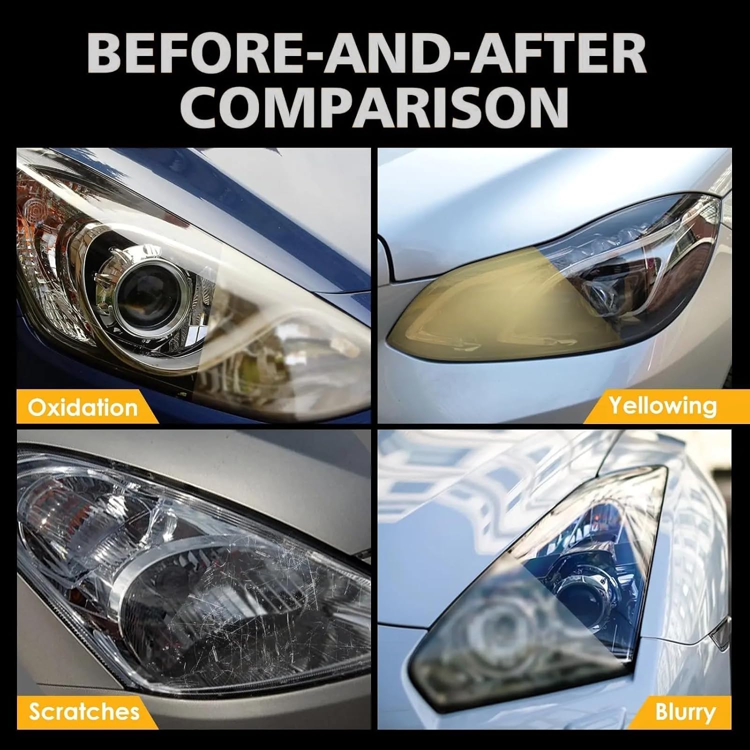 QIFOR Automotive Headlight Restoration Kit Oxidized and Yellowed Automotive Headlamps Blurring Enhanced Crystallization Coating Refurbisher,Maximum Gloss & Shine