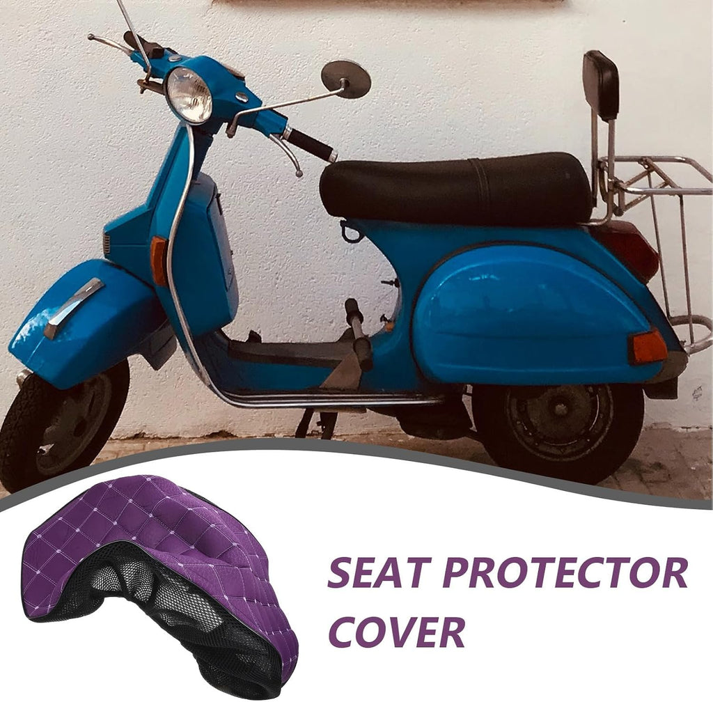 Luxshiny Motorcycle Seat Protector Cover Breathable Anti-Slip Cushion Large Purple Fabric Grid Seat Cover for Electric Scooter Moped Outdoor Use Seasons