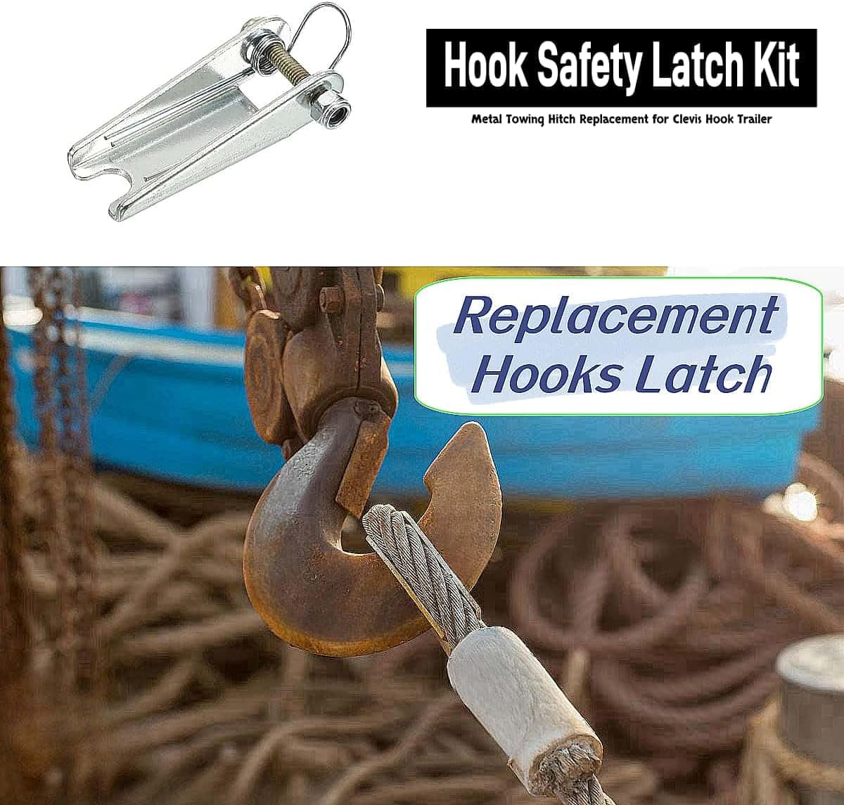4 Pack 2 Inch Steel Safety Hooks Latch Replacement Kit for Clevis Slip Hook Truck Trailer Towing Receiver Hitch, 2T