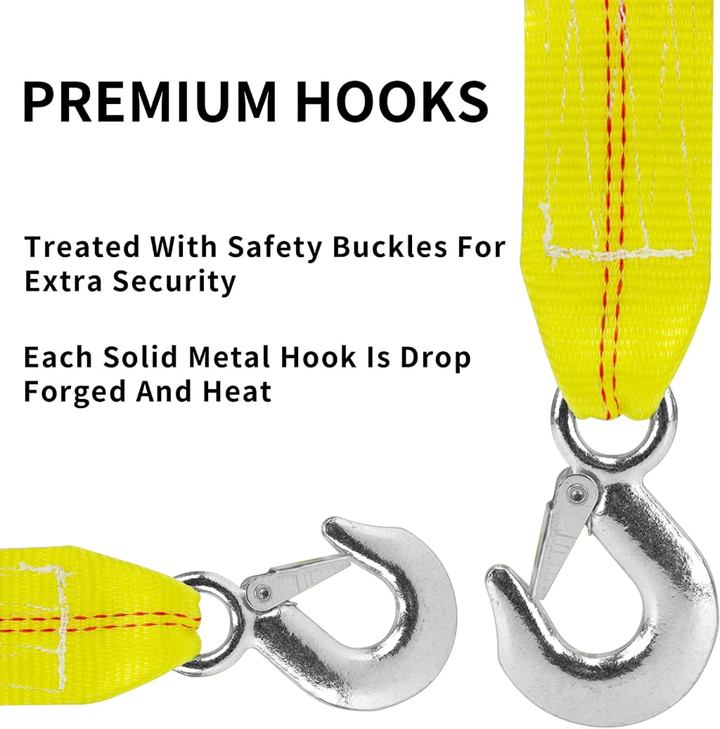 2 Pcs Tow Strap with Hooks 2 Inch x 20 Foot, 20,000 lbs Capacity Tow Rope - Heavy Duty Emergency Towing Straps for Vehicles, Cars, Trucks, ATV, for Roadside Recovery, not for Off-Road Recovery