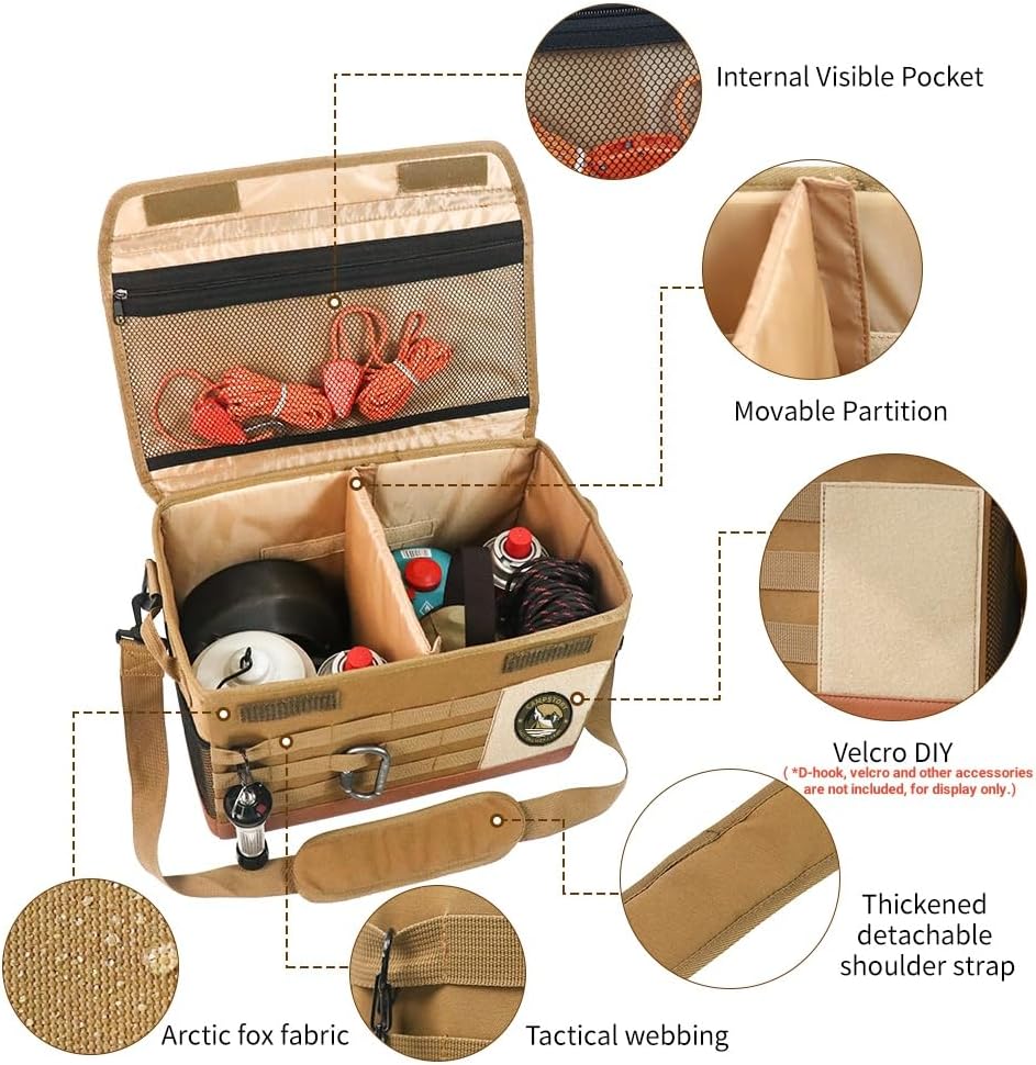 18L Camping Storage Bag, Multifunctional Waterproof Picnic Basket, Tent Stakes Organizer,with Adjustable Shoulder Strap for Hiking Cookware, Travel, Car