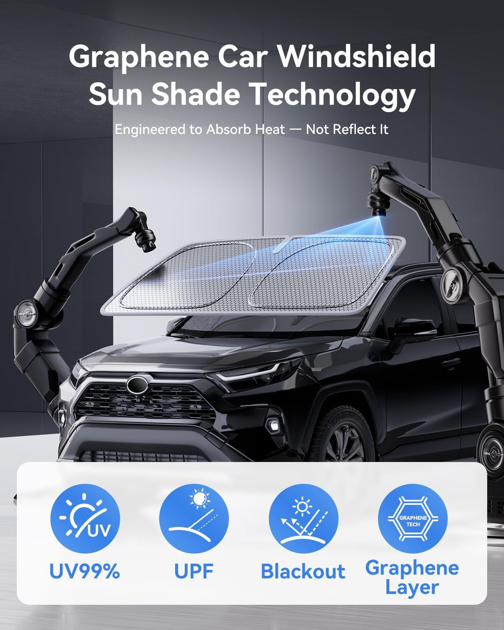 helloleiboo Graphene Windshield Sun Shade for SUVs and Most Mid-Size Sedans, 99% UV Blocking, Dual-Layer Honeycomb Heat Shield, Keeps Interior Cooler, Foldable