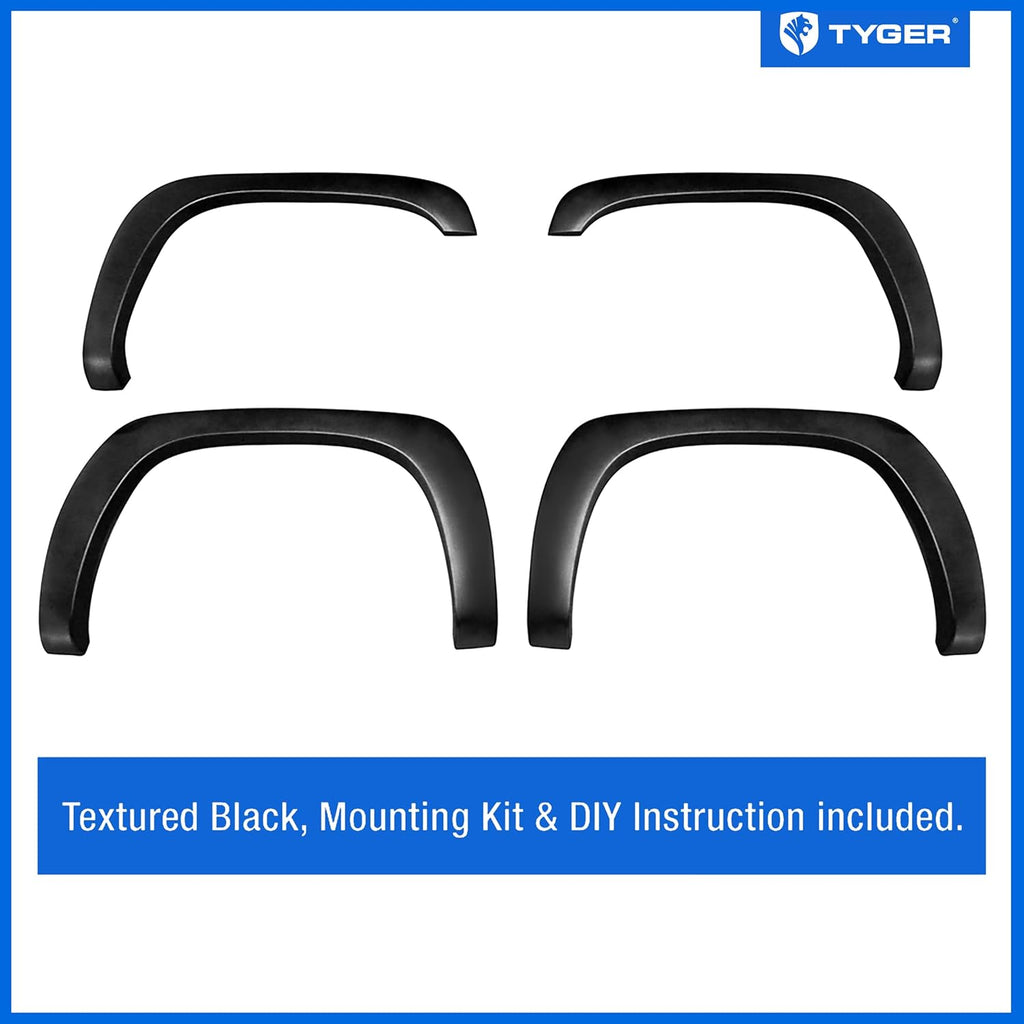 Tyger Auto Fender Flare Compatible with 1999-2006 Chevy Silverado GMC Sierra 1500 2500 3500HD; 2007 Classic Fleetside, Fine-Textured Black Paintable Factory Style 4pc | TG-FF6C4218