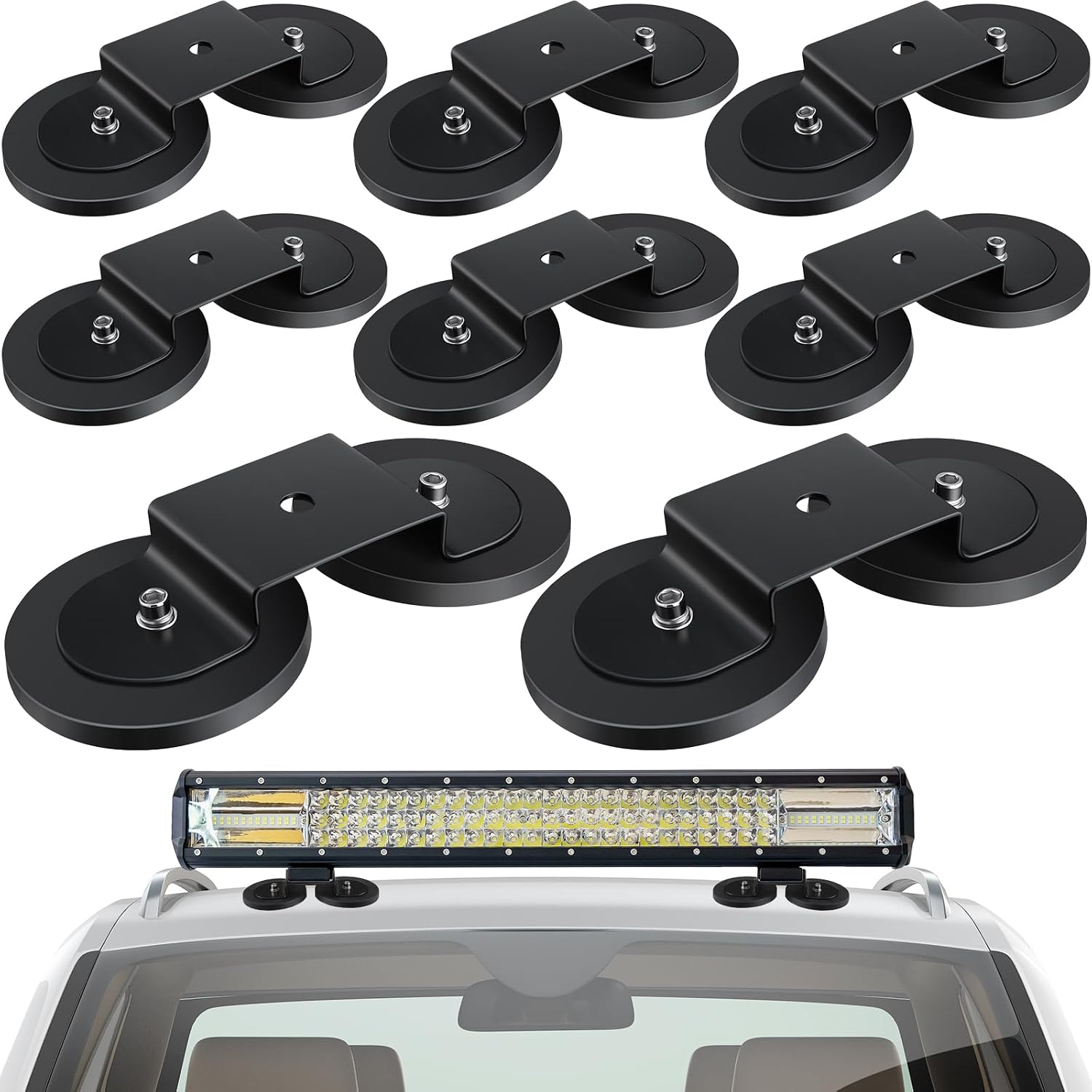 Shimeyao 8 Pcs Magnetic Light Bar Mounts Universal Magnet Mount Holder with Rubber Pad for Off Road SUV Truck Lamp Roof Bar Fog Light