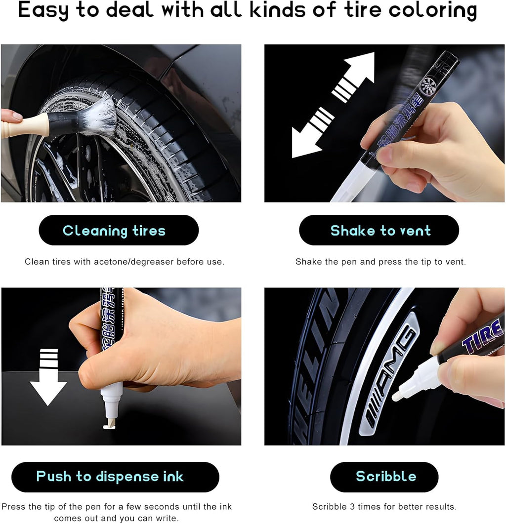 Tire Paint Pen for Car, Waterproof Paint Pens Oil-Based Markers for Tire Lettering, Quick Dry Non-Fading Tyre Pen Permanent Drawing Marker for Car Truck Motorcycle Tires (Silver)