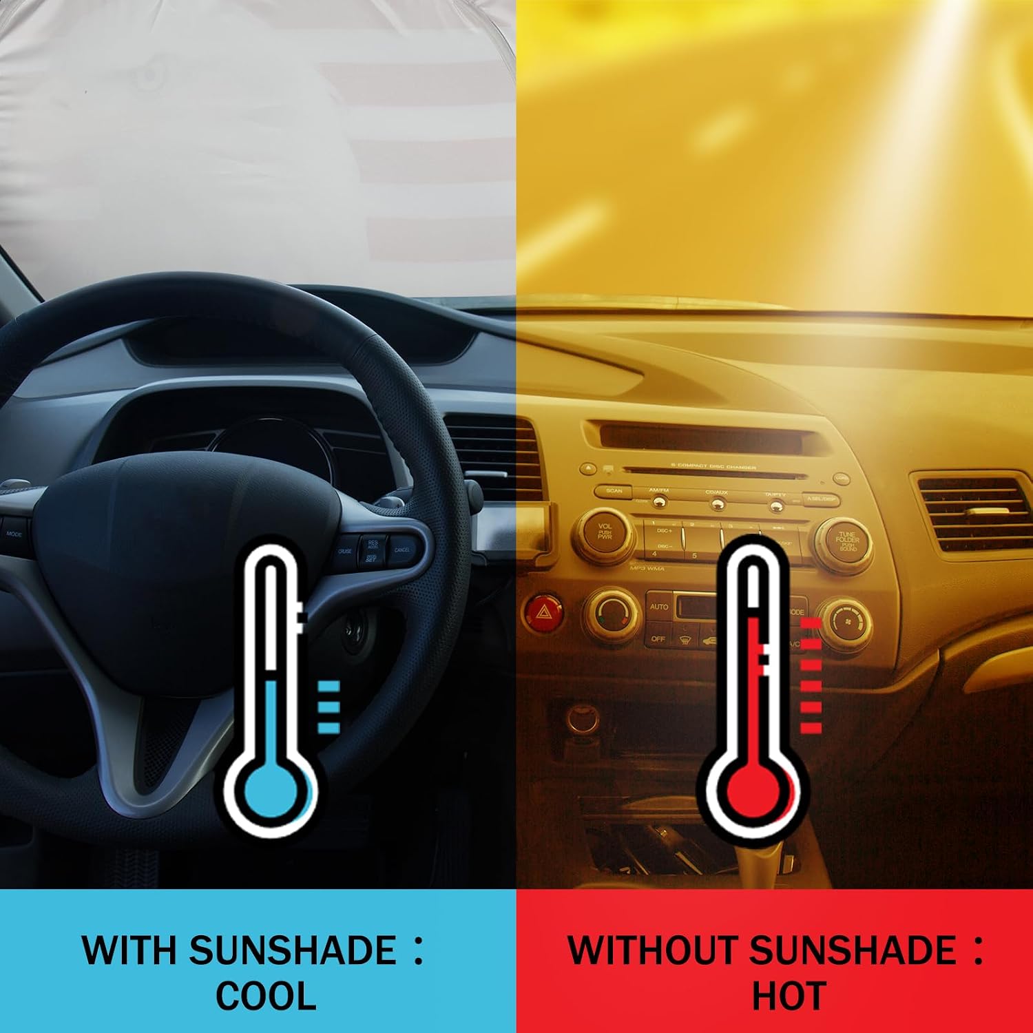 DaisyInner Windshield Sun Shade Compatible with Jeep Jk Jku Jl Jlu 1997-2023 and Compatible with Gladiator Jt 2020-2023 Foldable Windshield Sunvisor Blocks UV Rays (Sunset, 16.5" x 52.5")