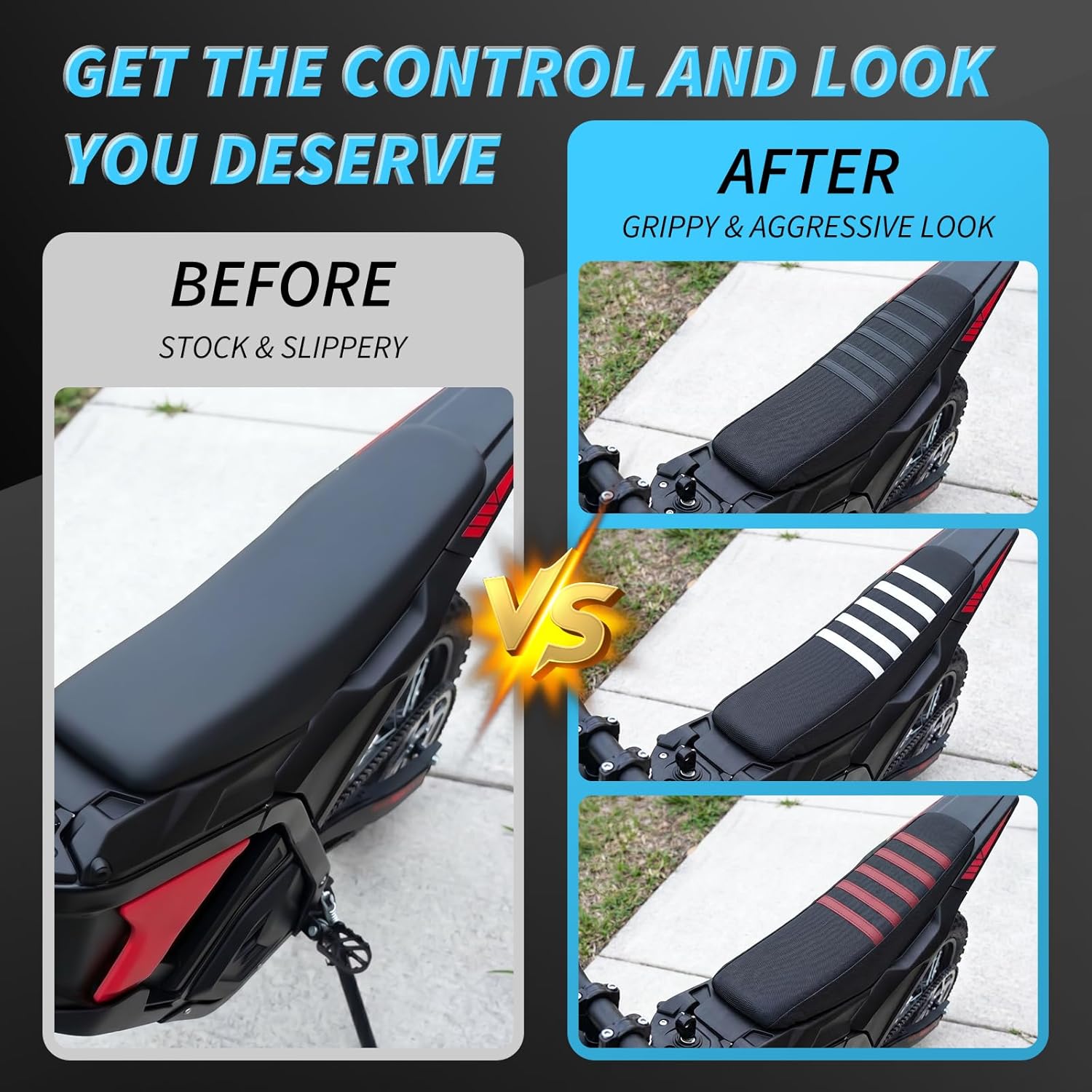 Gripper Seat Cover Compatible with Yozma IN10 Electric Dirt Bike - Non-Slip Striped Polyester Seat Cushion Protector for Ebike, Waterproof Motocross Upgrade Accessories for Off-Road Riding (Black)