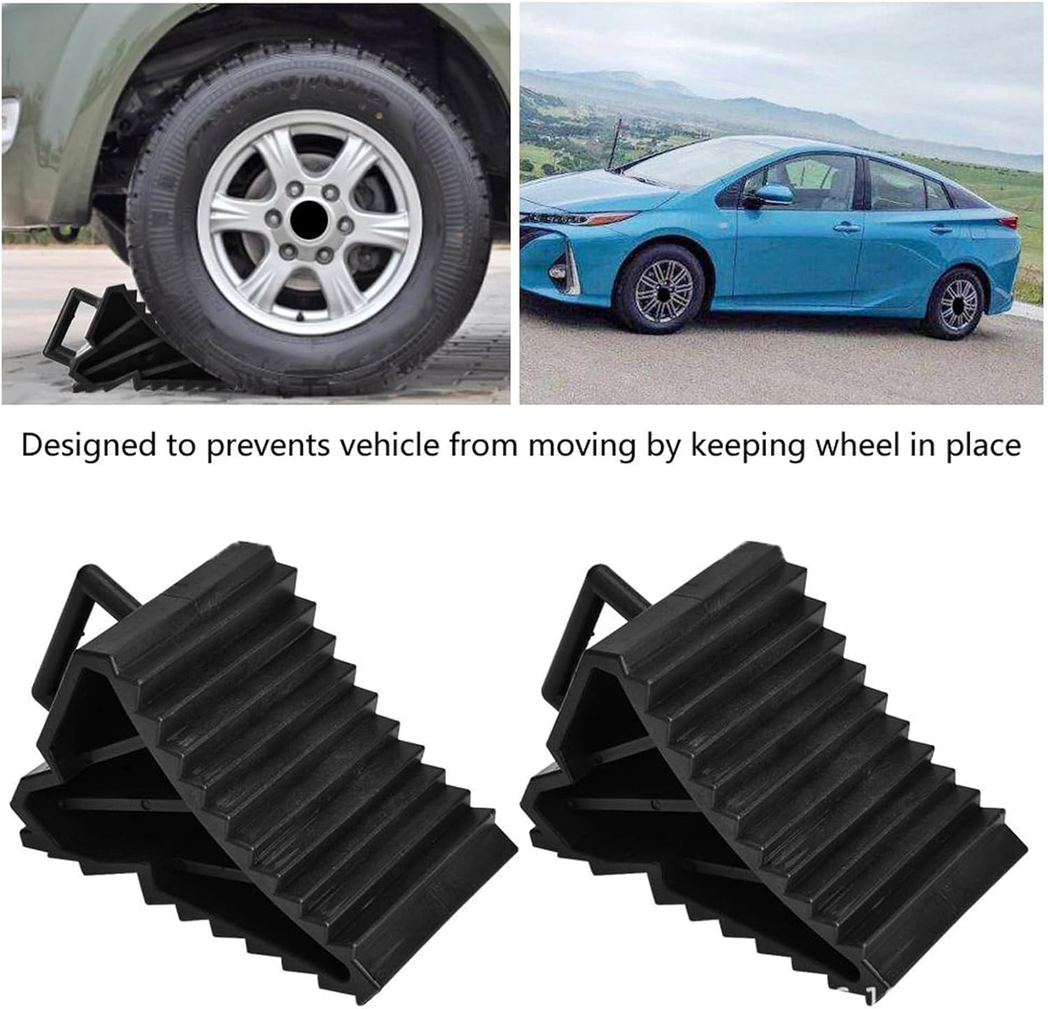 Wheel Chocks with Handles, 2 Packs Tyre Saver Brake Stoppers Ridged Wedges for Car Caravans Trailer Motorhomes Wheel Stoppers