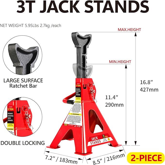 5 Piece Car Truck Floor Jack Service, Hydraulic Trolley Floor Jack & Jack - Image 3
