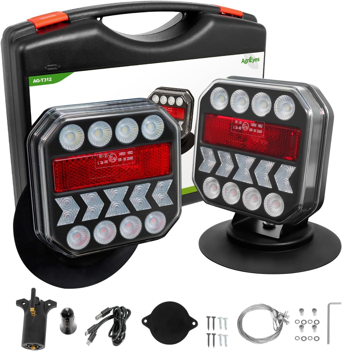 agrieyes t312 wireless trailer lights w/usb-c, magnetic tow, main product view