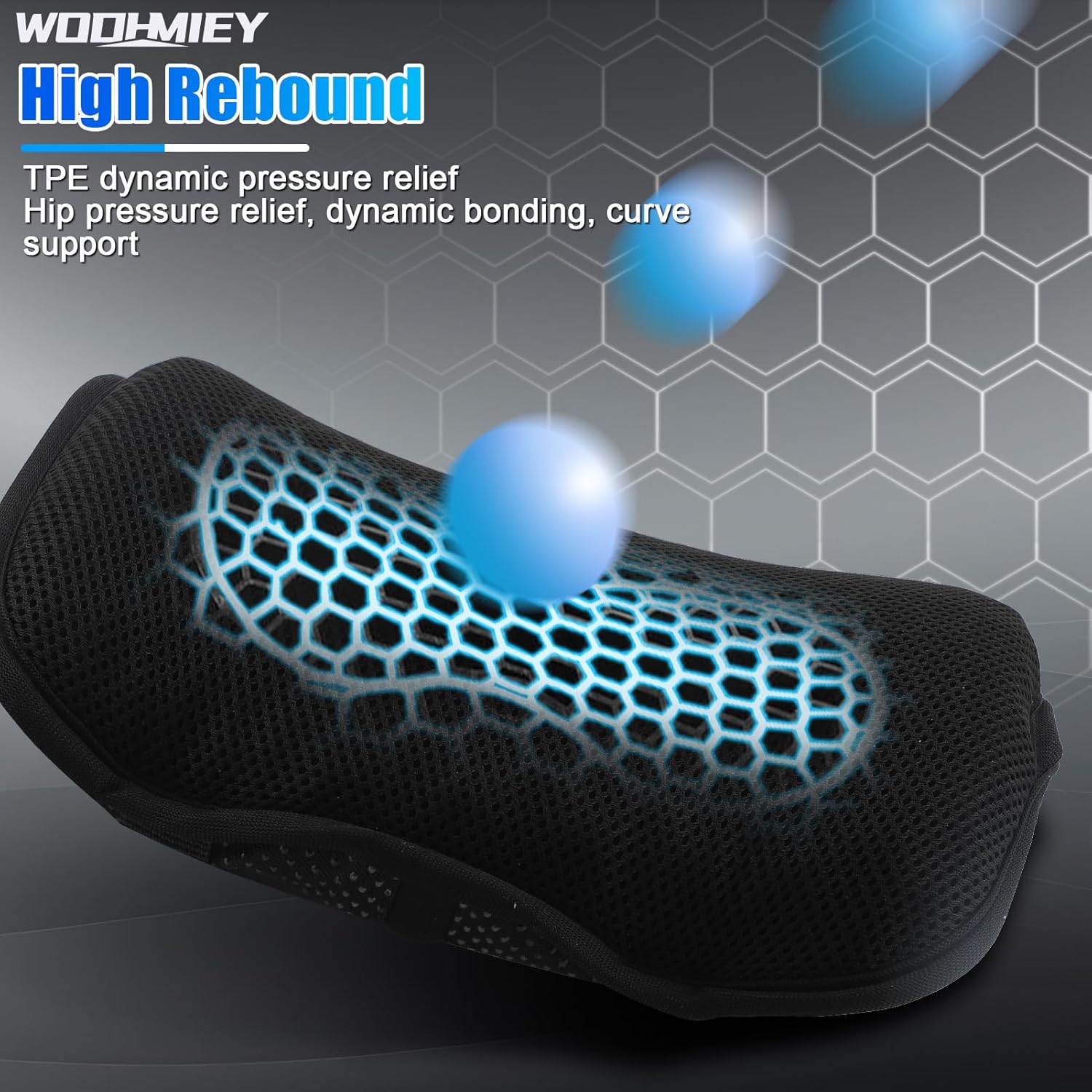 Motorcycle Cushion, Motorcycle Shock Absorbing Cushion, with Hollow Structure, Breathable Mesh Cover, Elastic Gel, Pressure Release, High Resilience TPE