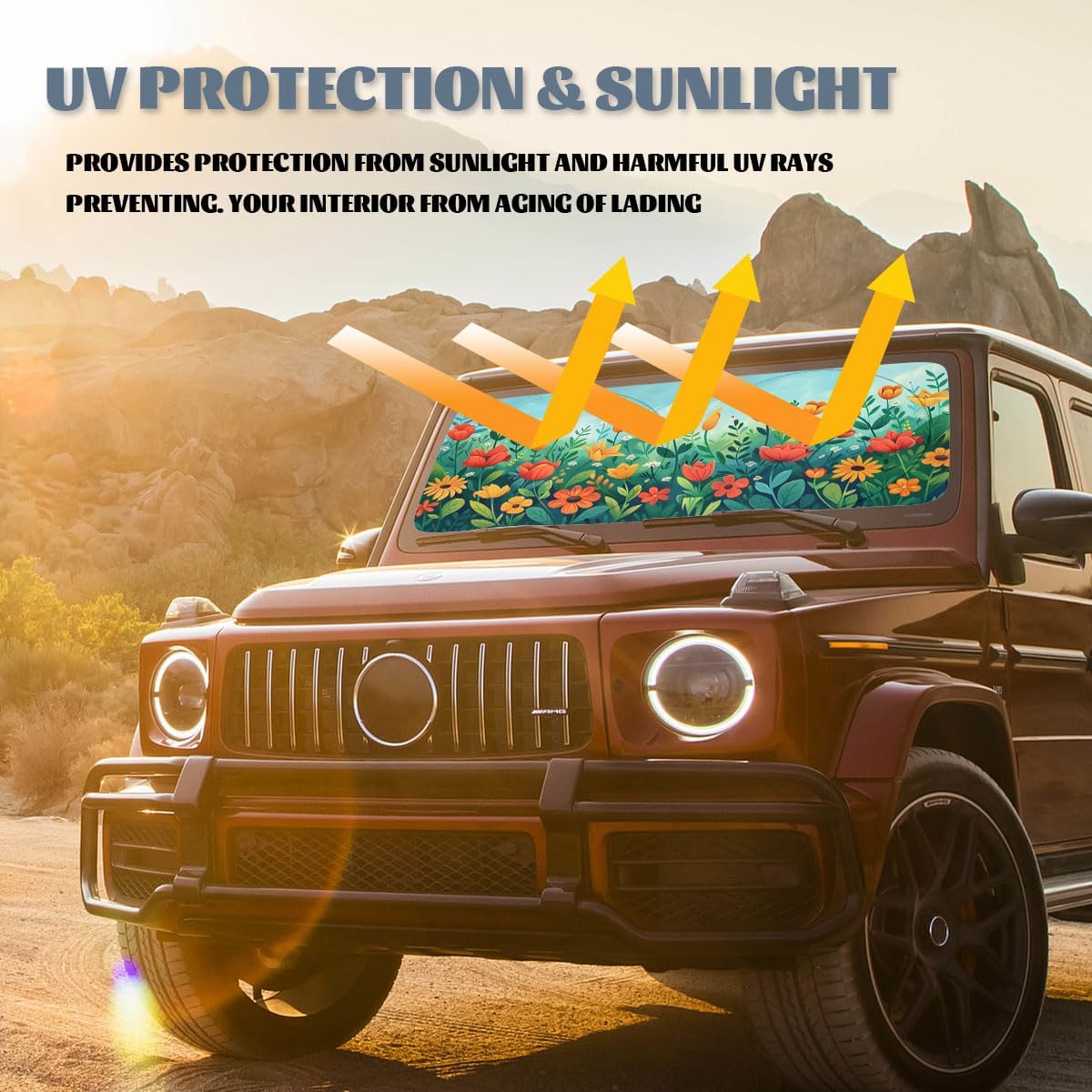 Flower Car Windshield Sun Shade Colorful Green Leaf Floral Plant Heatshield Front Window Car Sun Shade Windshield Blocks UV Rays Sun Visor Protector for Car Sedan Truck SUV Accessories