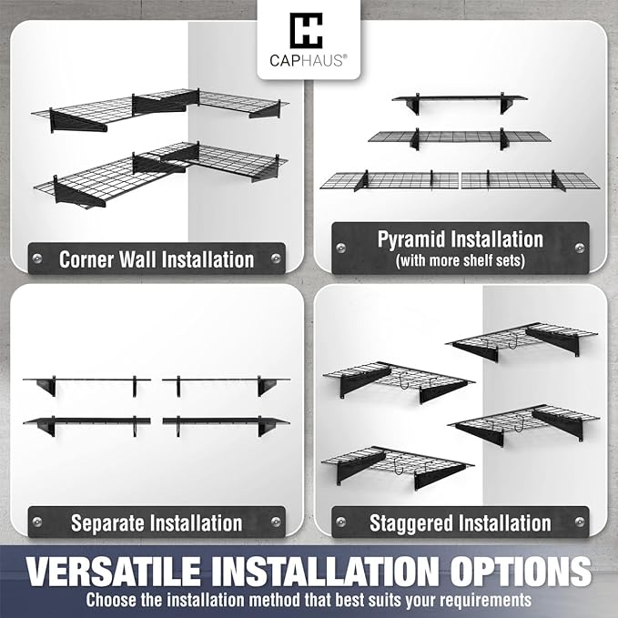 Fencer Wire 72 in. W x 18 in. D Wall Mounted Garage Wall Shelving w/ 4 Hooks - Image 7