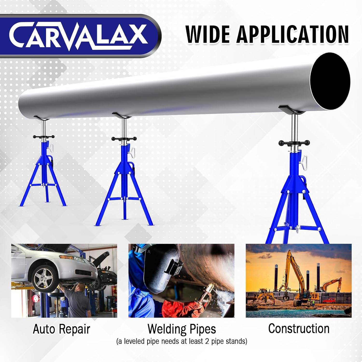 CARVALAX V-Head Pipe Jack Stands, Adjustable Pipe Stand for Welding | 28"-52" Adjustable Height, Fits 1/2"-12" Pipe Capacity, 2500LB Load Capacity, w/Portable Folding Legs