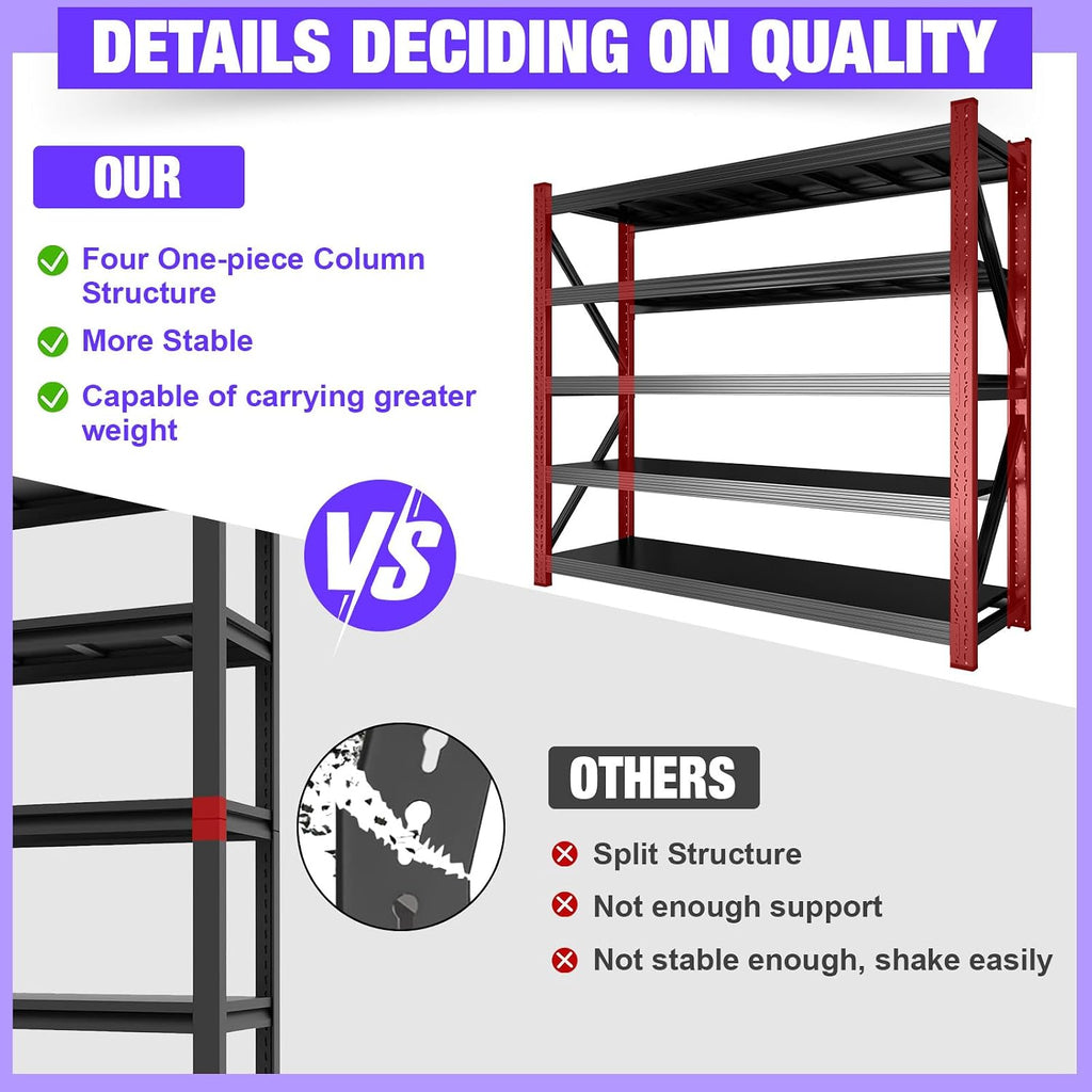 metal garage shelving unit, heavy duty 5-tier adjustable showing dimensions