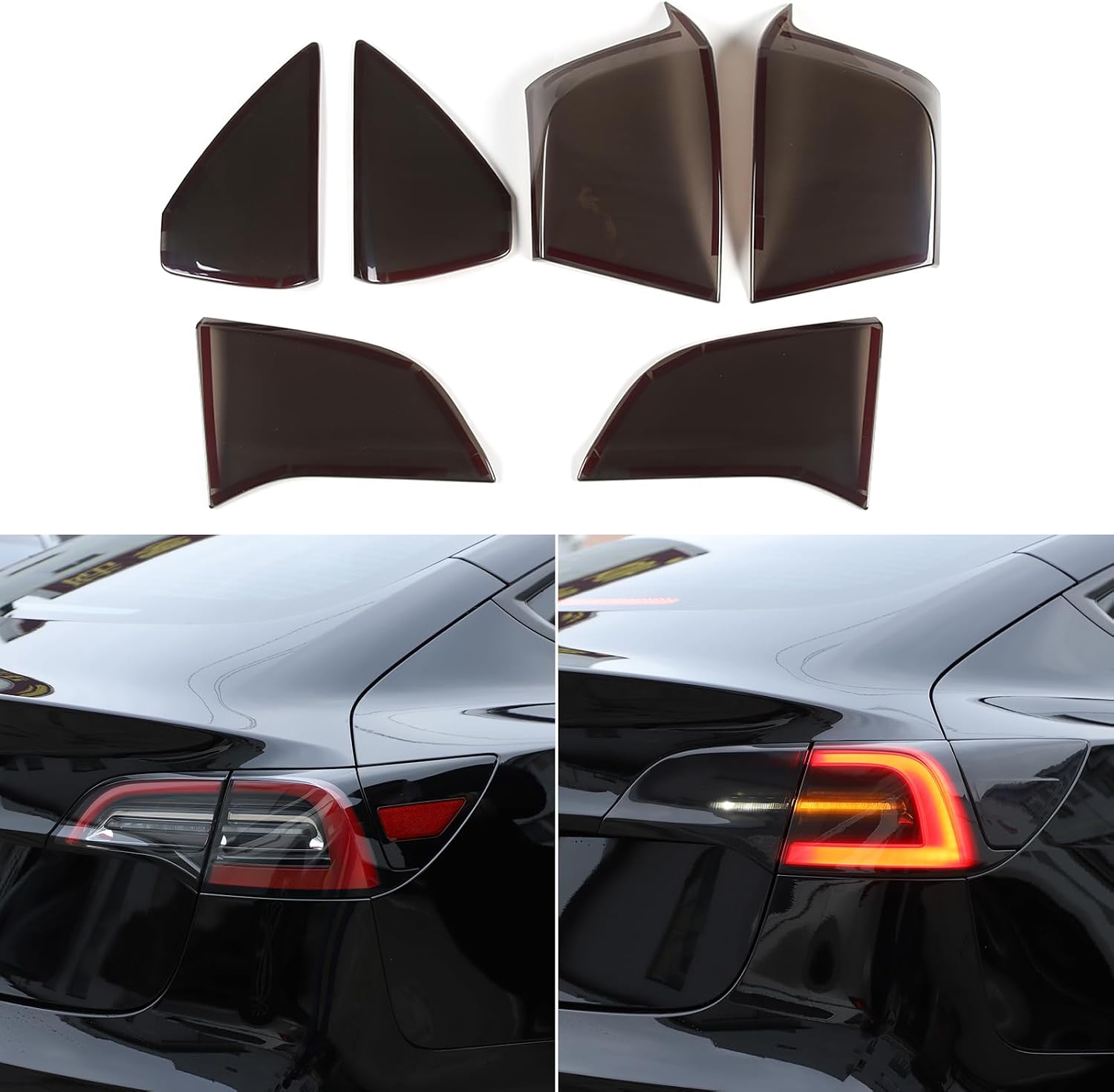 Rear Tail light Cover Trim for Tesla Model 3 2017-2023, Tail Brake Lamp Guard Housing Bezels for Tesla Model Y 2020-2024, Blackout Reverse Light Shell Shade, Rear light Accessories ABS (Front & Rear)
