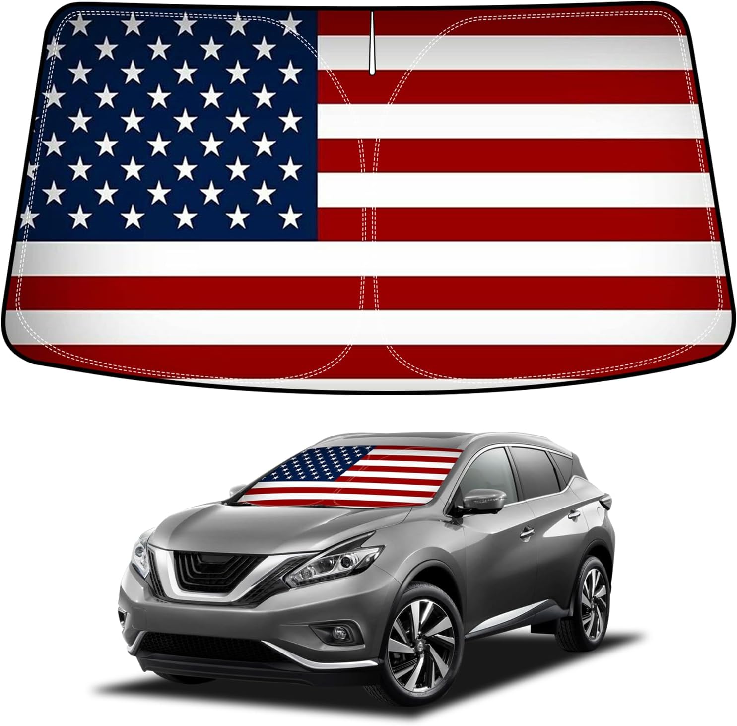 Bestview American Flag Windshield Sunshade for 2015-2024 Nissan Murano,Custom Fit Foldable Front Window Sunshade Sun Visor Accessories Protector Block UV Rays Heat, Keep Your Car Cooler