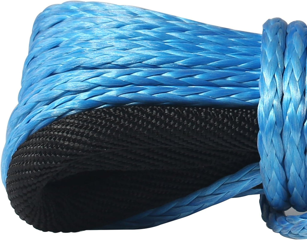 Strong Durable 1/4" x50' 6400Lbs UHMWPE Basic Car Winch Rope with Thimble Sheath and Hook-Blue Color