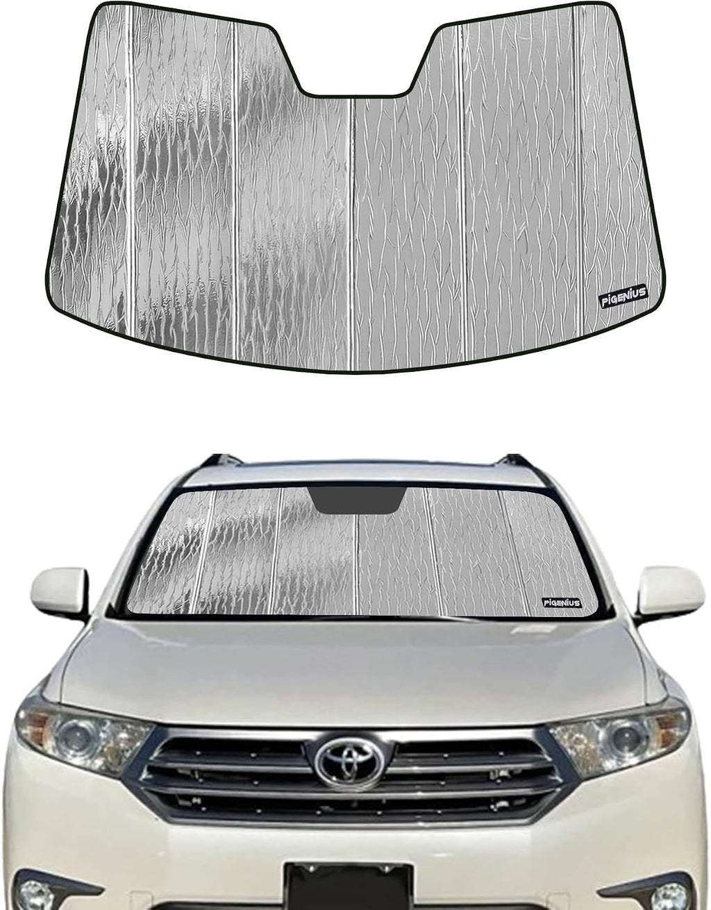 Pigenius Windshield Sunshade for Toyota Highlander 2008-2013, Reversible Silver/Black