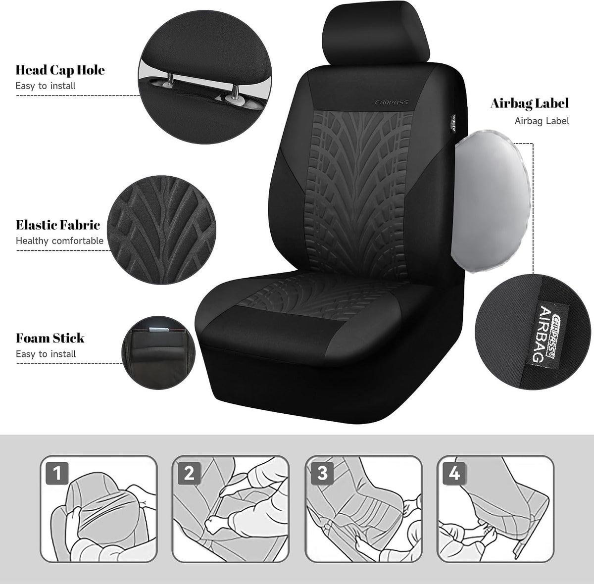 car pass car seat covers full sets, front, close-up detail