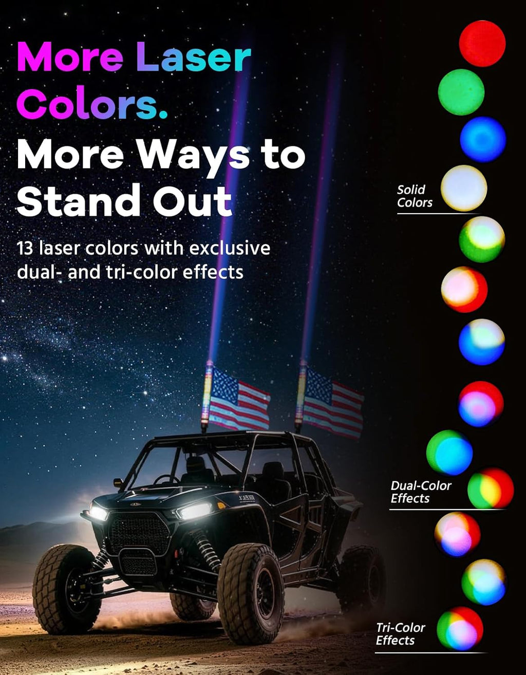 2-in-1 2FT Fat Whip Lights, Whipless LED Whip Lights with Rocker Switch, Remote & APP Control, 360° Spiral Multi-Color Lights, Compatible with Polaris, Can-Am, CFMOTO, ATVs (2 Pack)