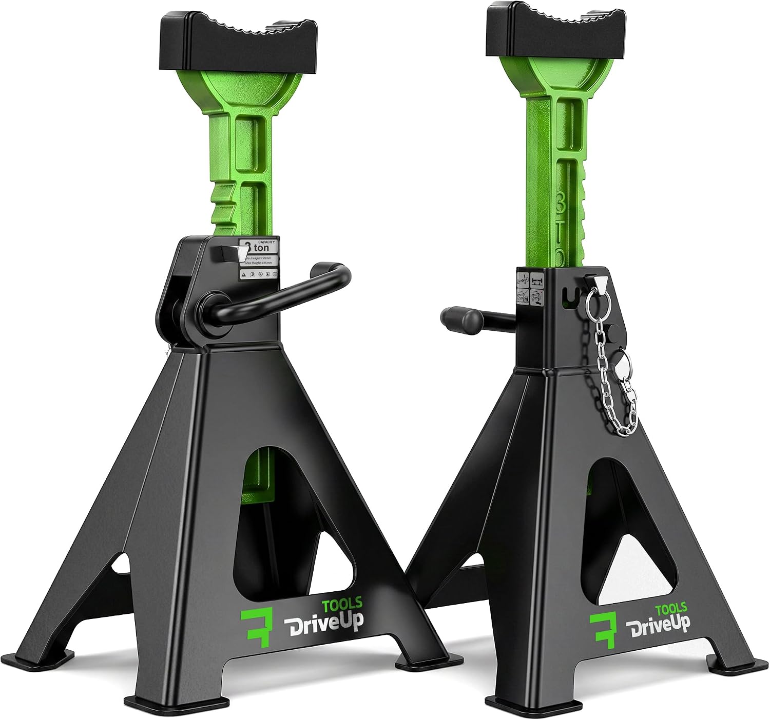 Jack Stands 3 Ton (6,600 lb) Heavy Duty Steel, Double Locking, Set of 2, Adjustable Height 11.03-16.7 Inch, Green Car Jack Stands for Cars SUV Trucks Vans