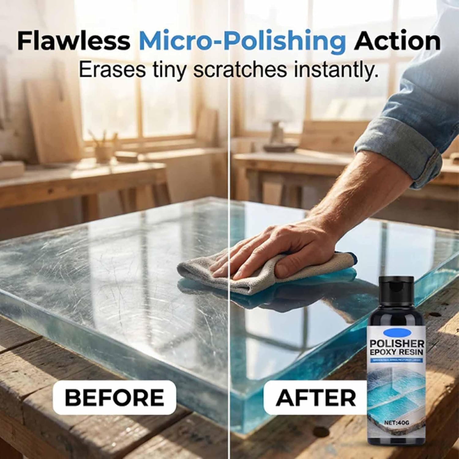 Epoxy Resin Polish, Resin Polishing Kit -40ml ResinPolishing Cleaner, High-Gloss Epoxy ResinPolish, Epoxy Polishing Compound with Sponge, for Metal Stone Countertop Jewelry (3PCS)