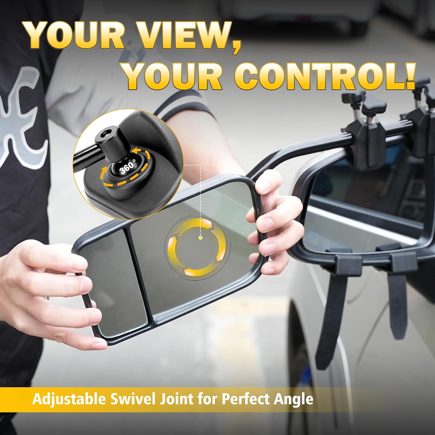 Universal Clip on Towing Mirrors Extensions for Towing, 360 Degree Adjustable Rotation Side Mirror Extenders for Towing, Convex Rearview Mirror, Tow Mirrors for Car Truck Trailer RV SUV, 2 Pack