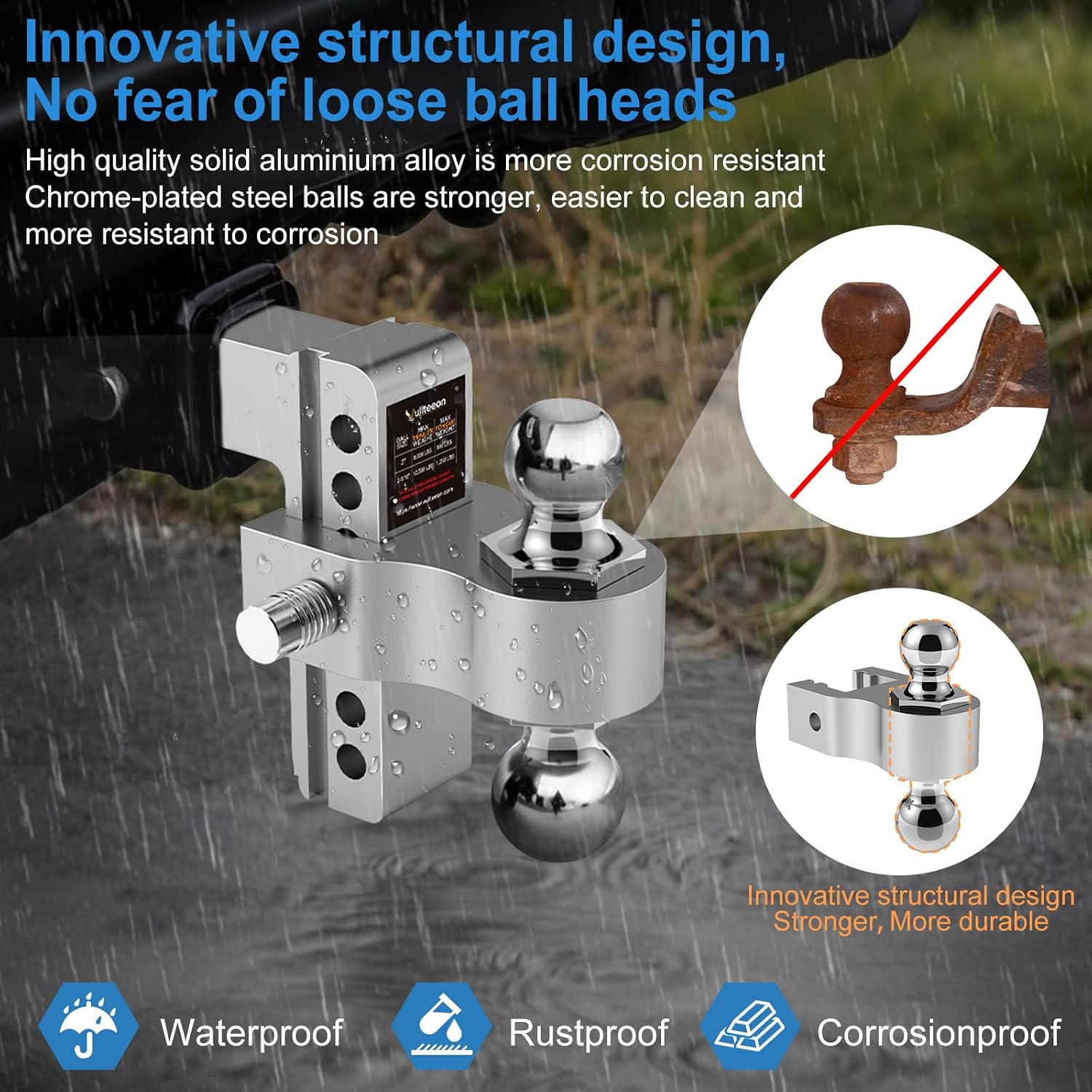 Adjustable Trailer Hitch-Drop Hitch for 2 inch Receiver, 6 Inch Drop/Rise, 2" & 2-5/16" Ball Hitches 12,500 LBS GTW, Aluminum Truck Hitches with Two Anti-Theft Pins Locks