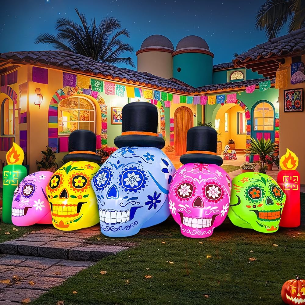 7FT Halloween Inflatable Blow Up Decorations, Dia de Los Muertos Decorations,...