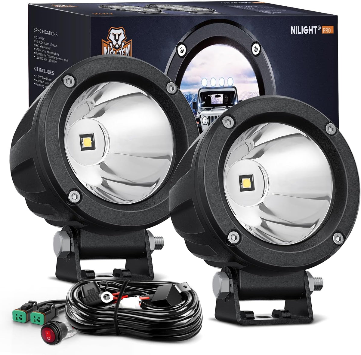 nilight 2 pcs 3" spot round led light, main product view