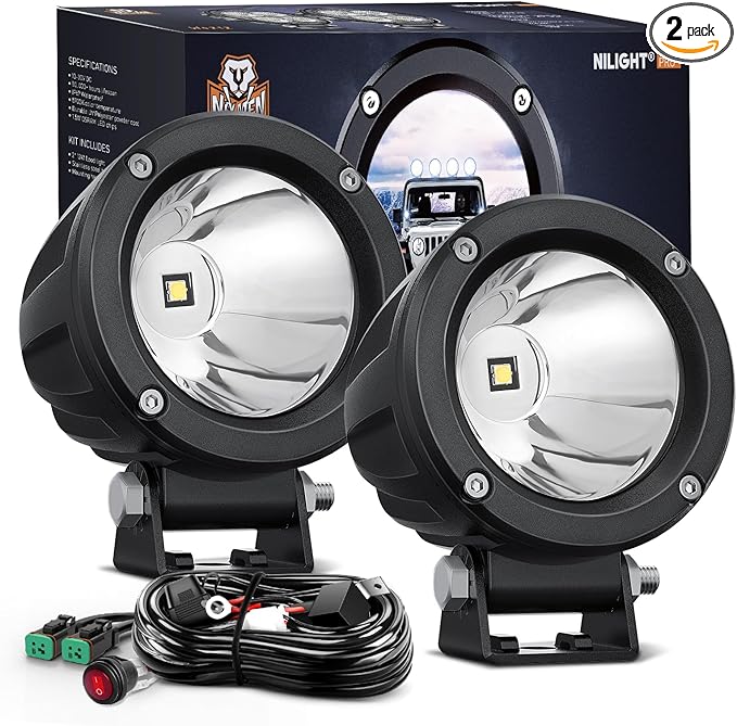 Nilight LED Light Pods 2 PCS 3" Spot Round Offroad Driving Auxiliary Fog Lights by Nilight