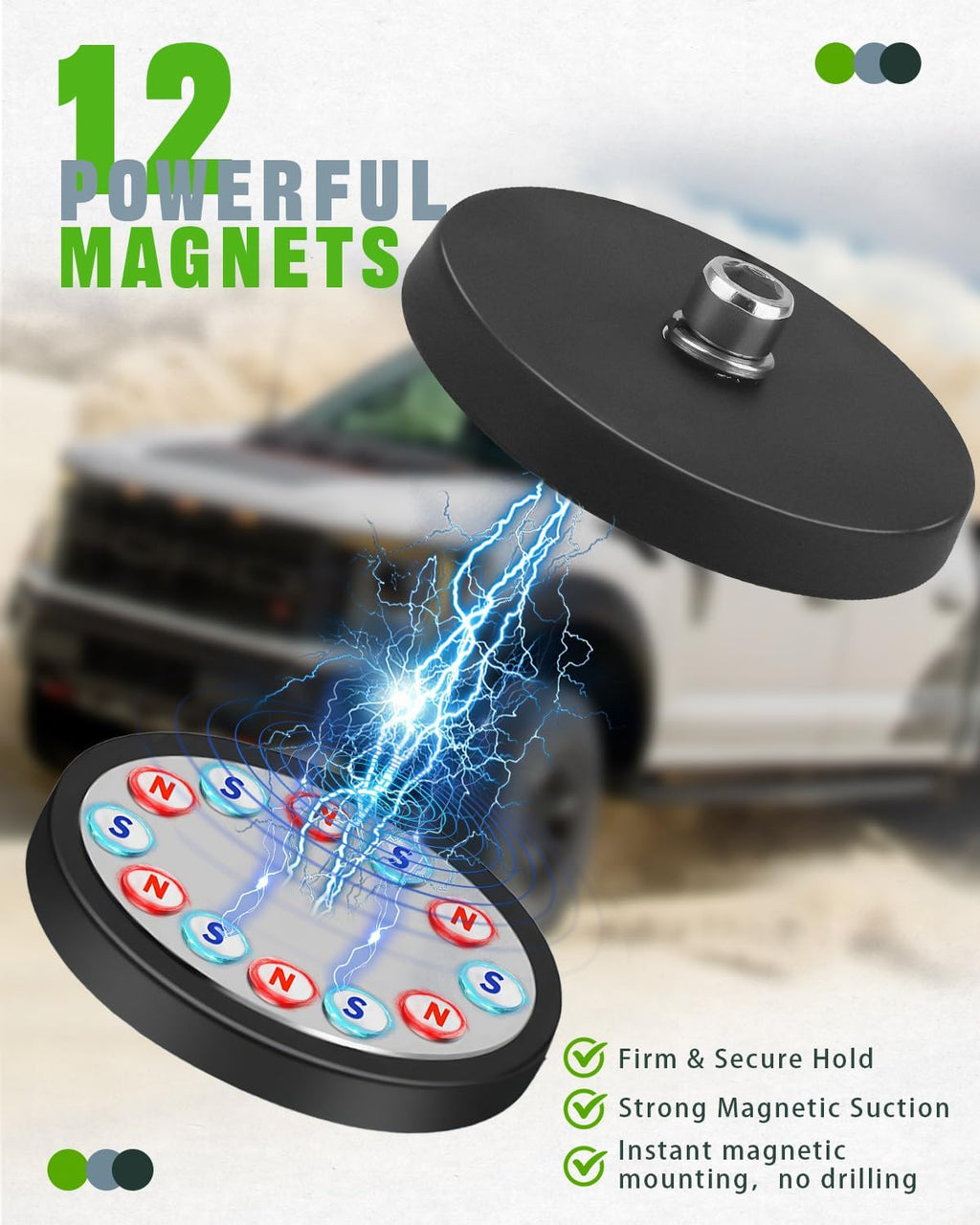 4PCS Magnetic LED Light Mounting Brackets, Magnet Base with Rubber Protection Universal Fit for LED Pods & Light Bars