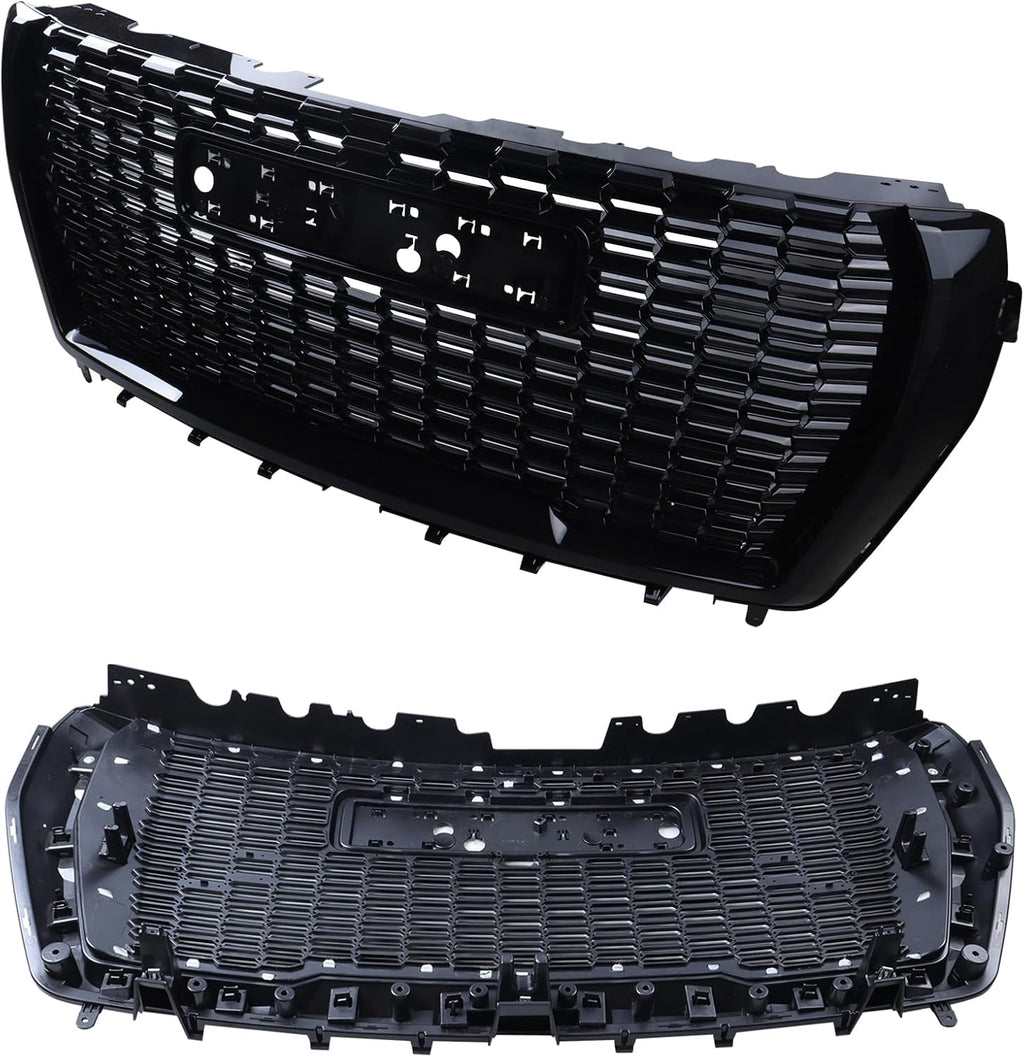 Grille Set 8pcs Compatible with 2021-2024 GMC Yukon/Yukon XL Denali Front Upper Grill Upper Lower Hood Molding Trim Camera bracket Fog Light Bezel Fog Light Covers Gloss Black Kit