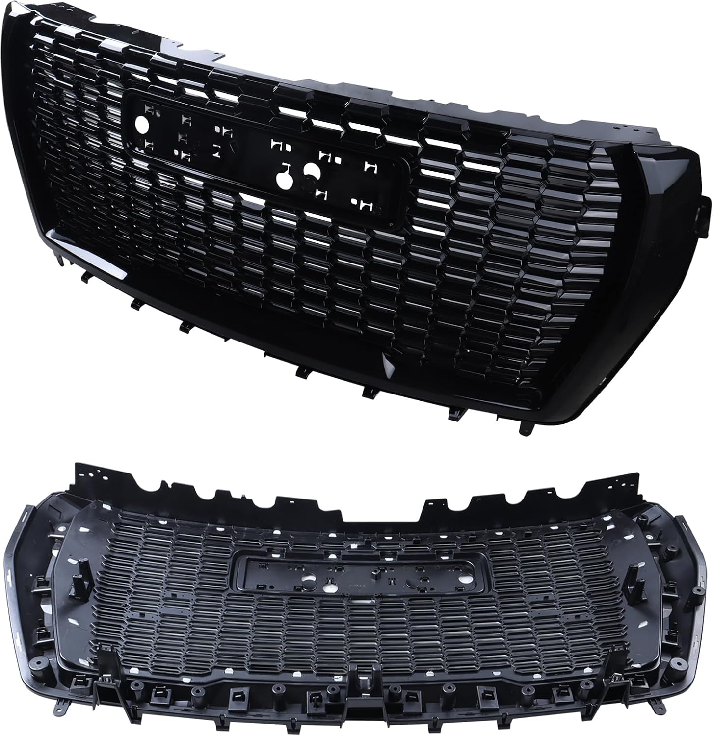 Grille Set 8pcs Compatible with 2021-2024 GMC Yukon/Yukon XL Denali Front Upper Grill Upper Lower Hood Molding Trim Camera bracket Fog Light Bezel Fog Light Covers Gloss Black Kit