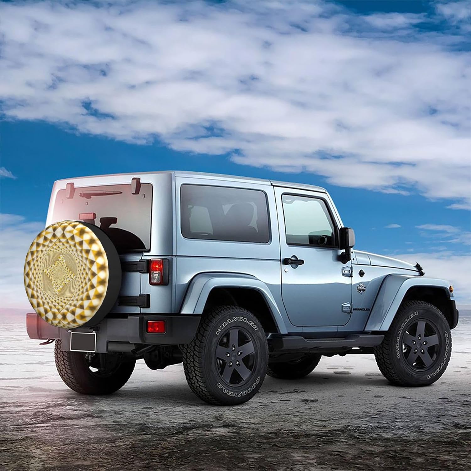 3D Optical Dizziness Yellow Grid Print Universal Spare Tire Cover for Jeep | Wheel Protector Fits Rv, Trailer, Jeep, Shield Tires From Sun, Dirt And Rain For Outdoor Storage